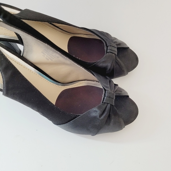 Sam & Libby Black Satin Peep Toe Sling Back Heels - Picture 4 of 9